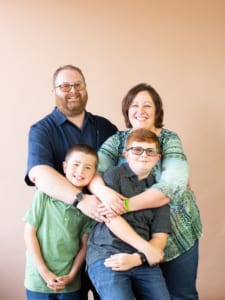 Pictured: Recipient Nicholas Sr and his wife, living donor Kimberli, with their children (from left to right), Declan and Nicholas Jr