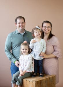 Pictured: Parents Bryce and Kristen with their children (from left to right), Chloe and recipient Margaret Gorrell