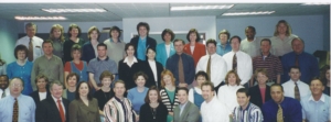 a large group photo in an office