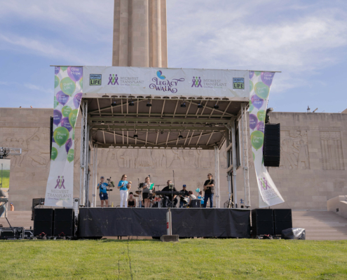 stage with band on a field