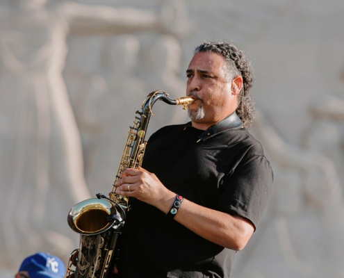 a musician playing a saxophone